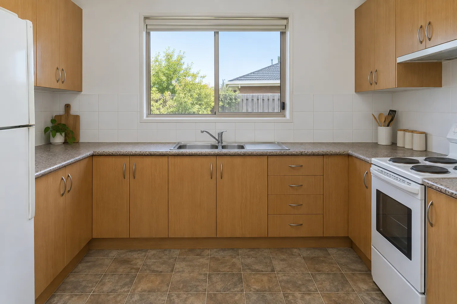 Original kitchen with granite countertops on the back and both sides